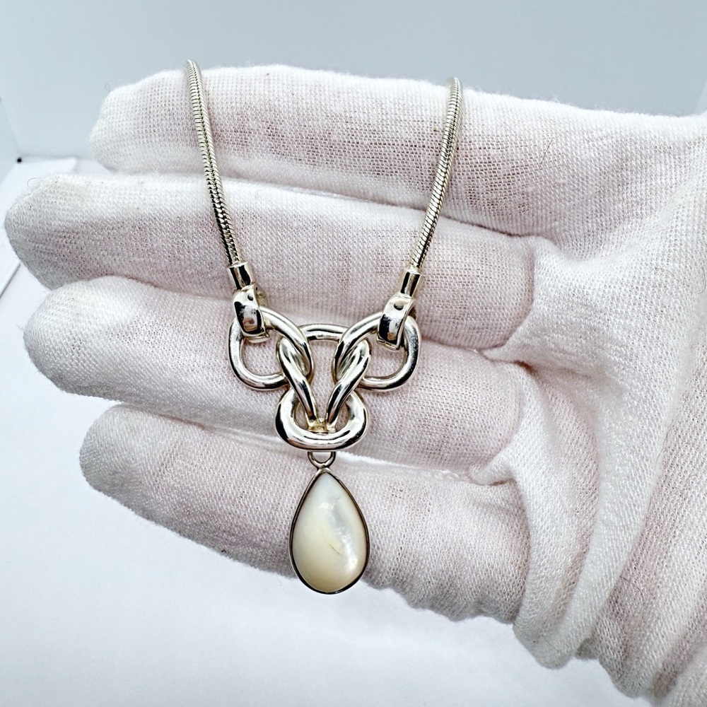 Bayanihan Silver Teardrop Pendant Necklace with Shell Pendant